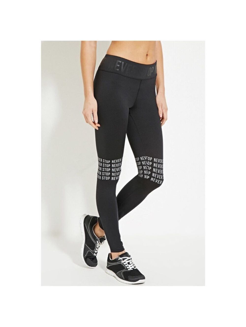 Forever 21 Black & Pink Never Stop Leggings M